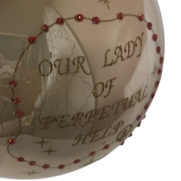 Our Lady Of Perpetual Help Glass Ornament 10cm Hand-Painted With Glitter Accent - Picture 3 of 9